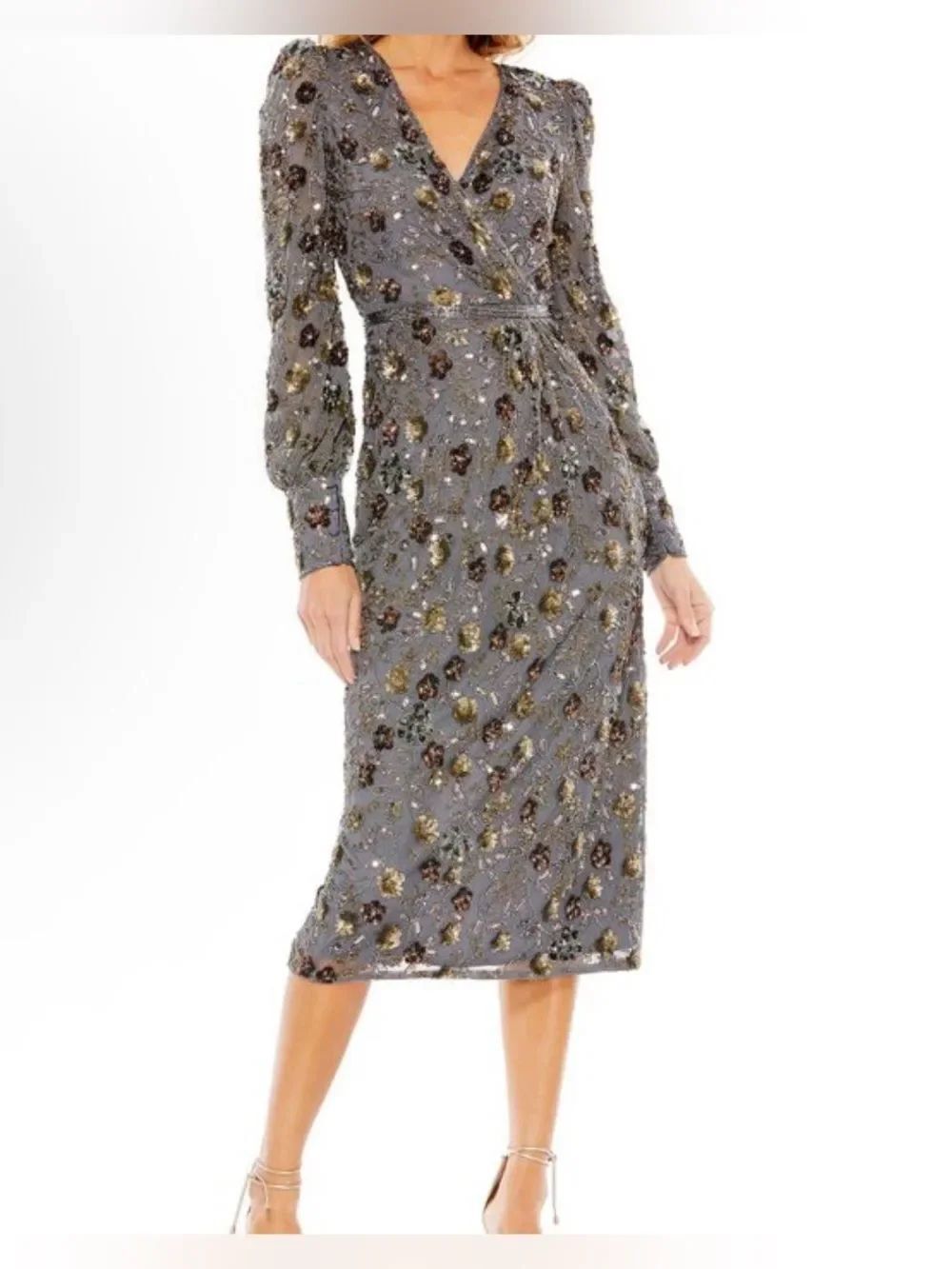 Mac Duggal Sequin Beaded Midi Coctail Dress NWT Size 4